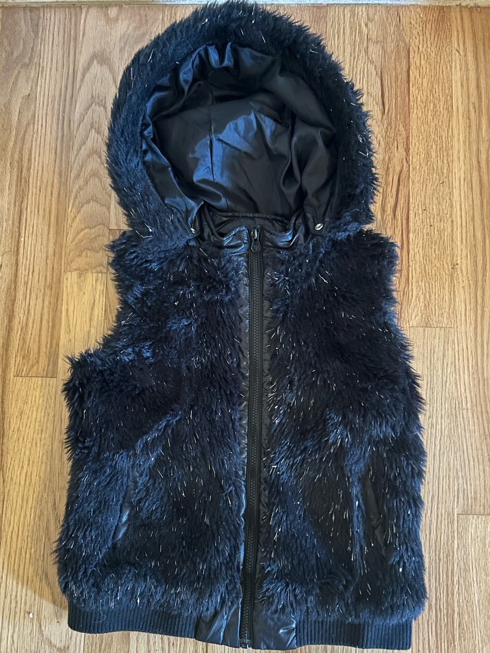 Justice Kids Black Faux Fur Hooded Vest - Classic Warm Layer